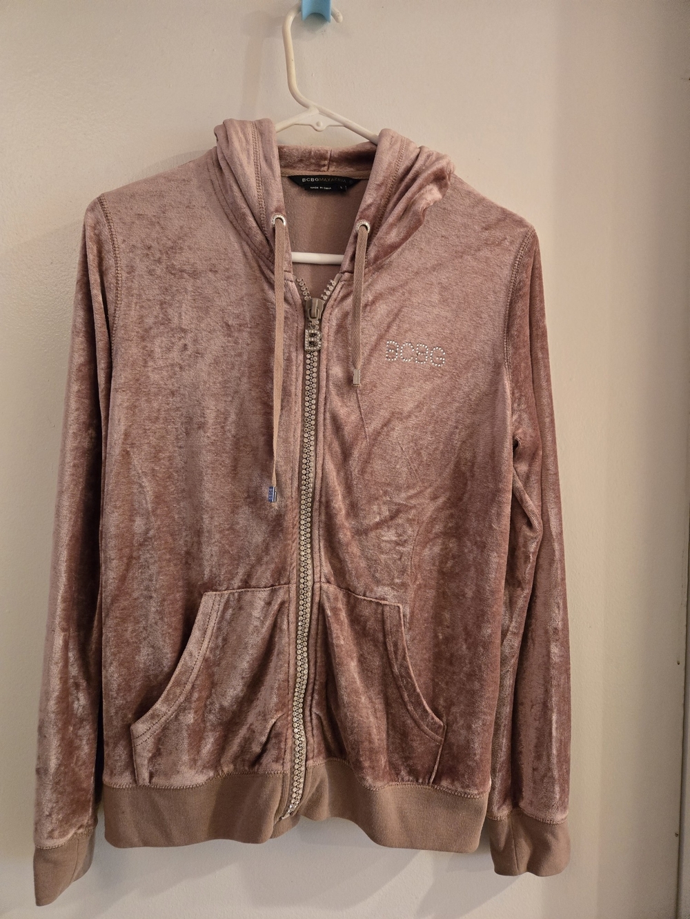 BCBGMaxAzria Blush Pink Velvet Zip-Up Hoodie
